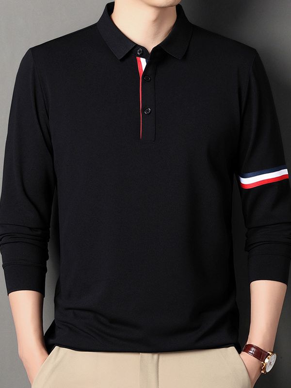 Nuova Polo da Uomo Primavera e Autunno T-shirt a Maniche Lunghe da Uomo Revers Semplice Business Gioventù Ampia Taglia Grande Abbigliamento da Papà