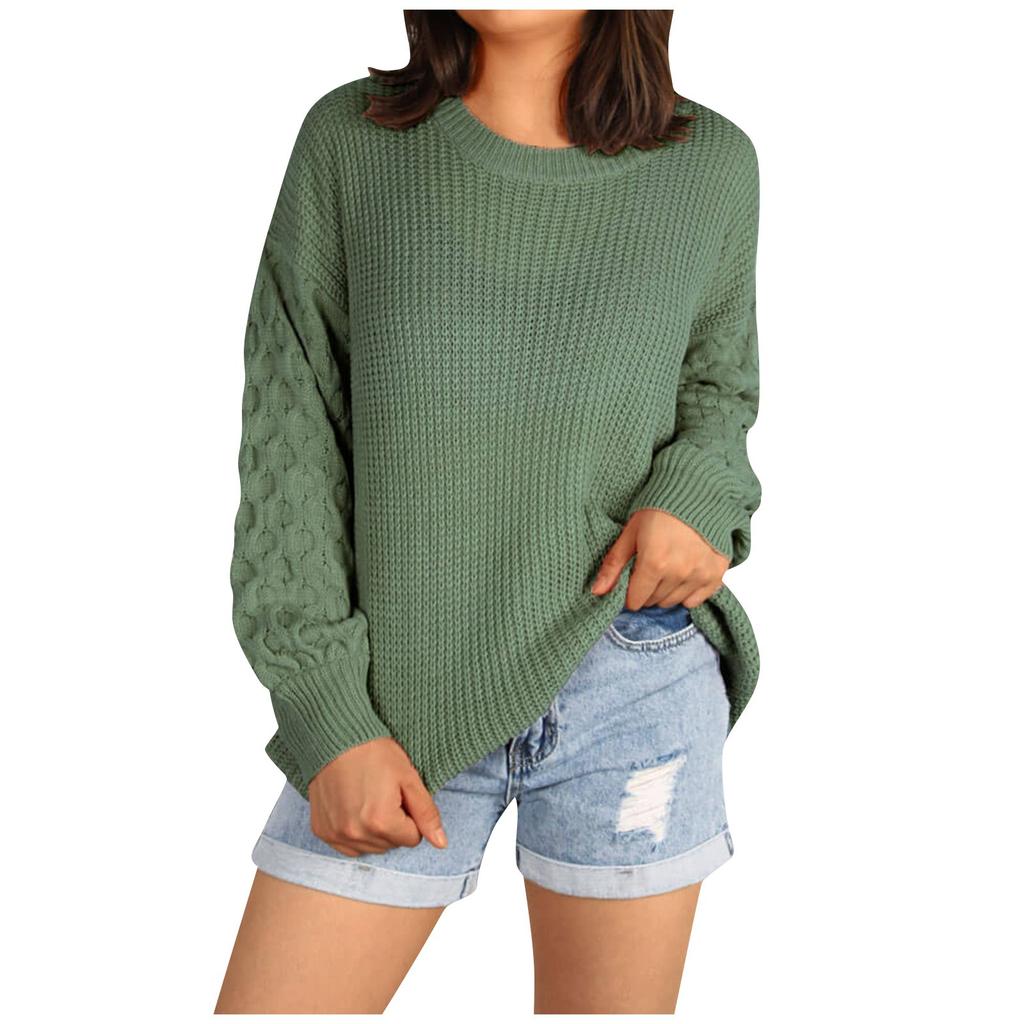 Damen-Pullover, locker, lässig, einfarbig, mit langen Ärmeln, Rundhalsausschnitt