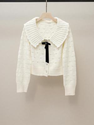 Autumn French Sweet Bow Peter Pan Collar Knitted Top