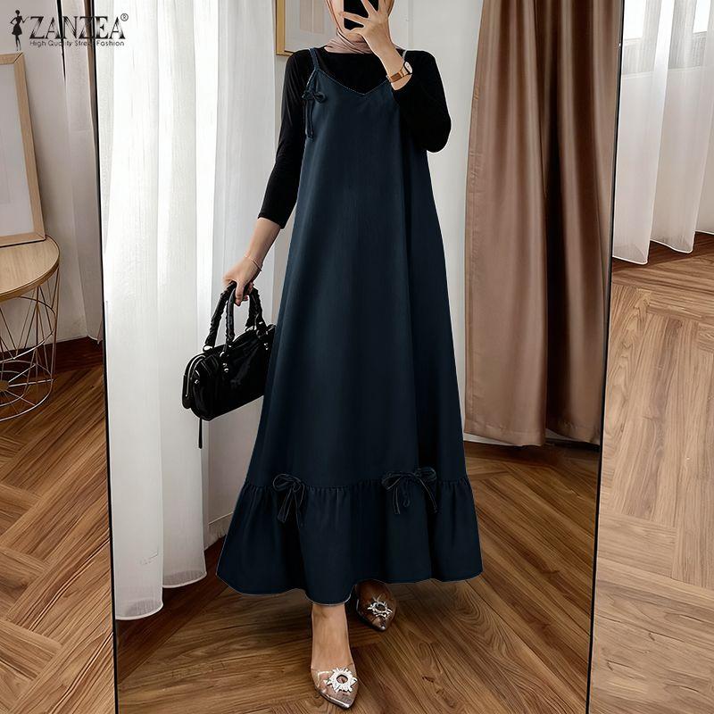 ZANZEA Women Casual V-Neck Loose Sleeveless Straps Long Dress
