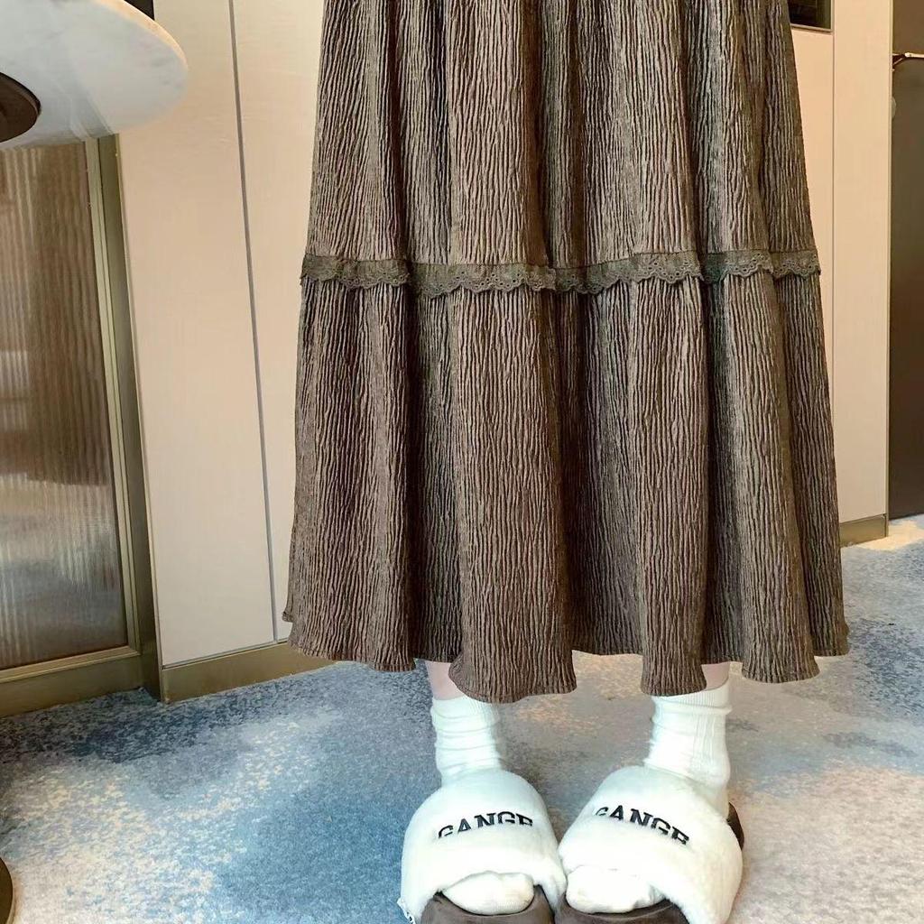 Corduroy Lace Patchwork A-line Drape Skirt for Women - Autumn/Winter 2025 Collection