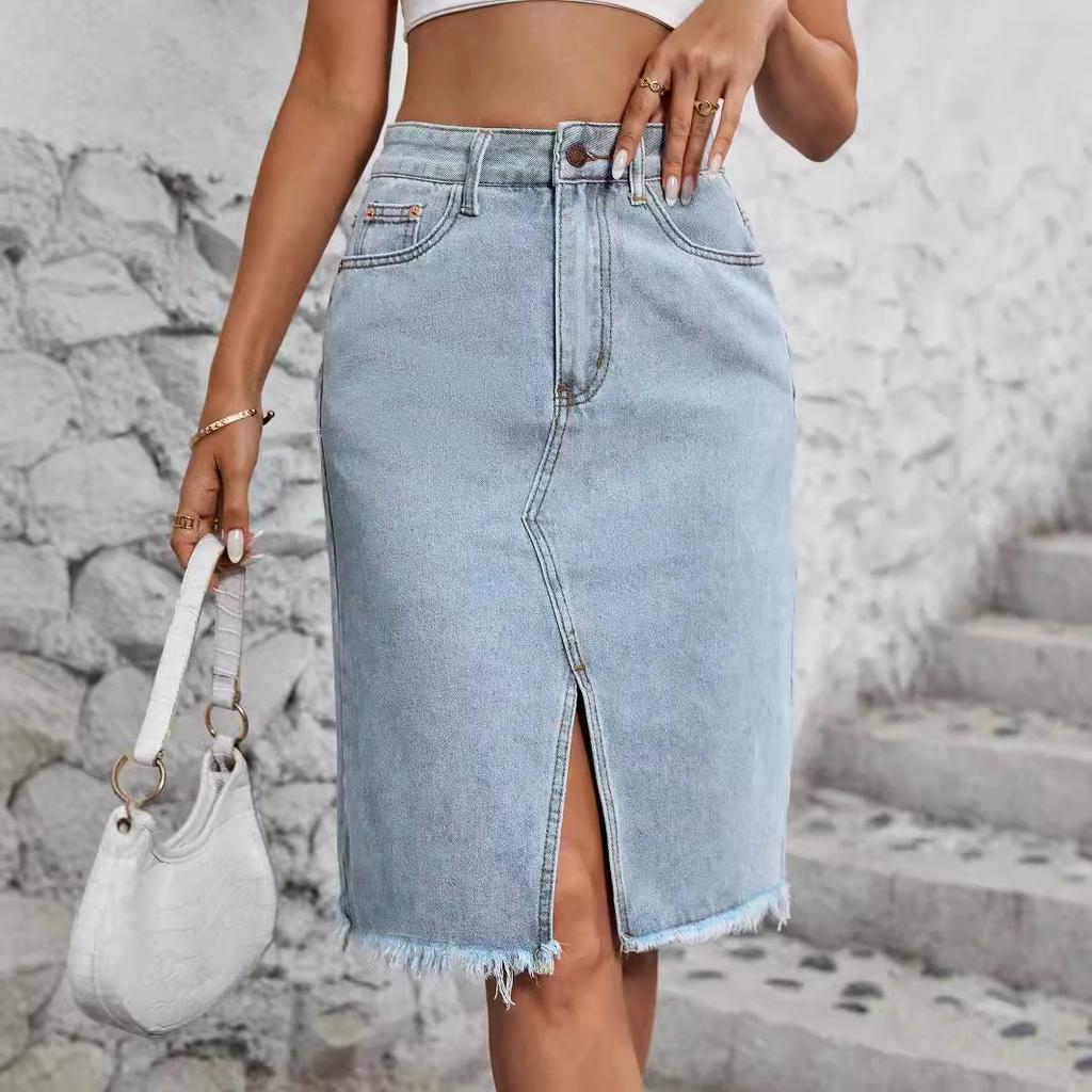 Women High Waist  Package Hip Split Jean Denim Skirt