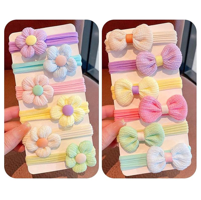 6Pcs Girls Bow Hair Band Candy Color Flower Hair Ties Children Elastic Rubber Bands Ponytail Holder Kids Hair Accessories