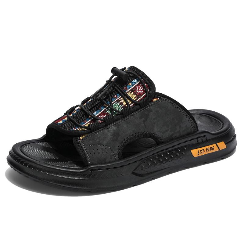 

Мужские летние тапочки Модные дышащие и удобные стили Досуг Открытый пляж Повседневная уличная ходьба Молодежь Горячие 44 чёрный