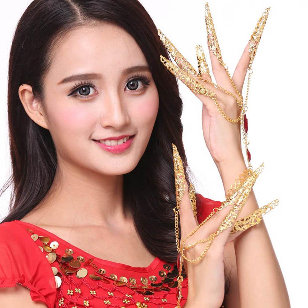 Indian Thai Finger Tip Protection Belly Dance Bracelet Nail Rings Golden Finger Knuckle Rings