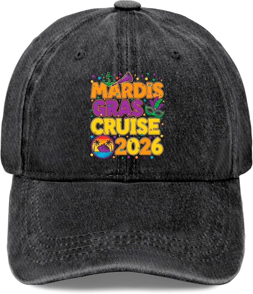 Mardi Gras Cruise 2026 Baseball Cap Washed Polyester Casual Snapback Hat Unisex Adult