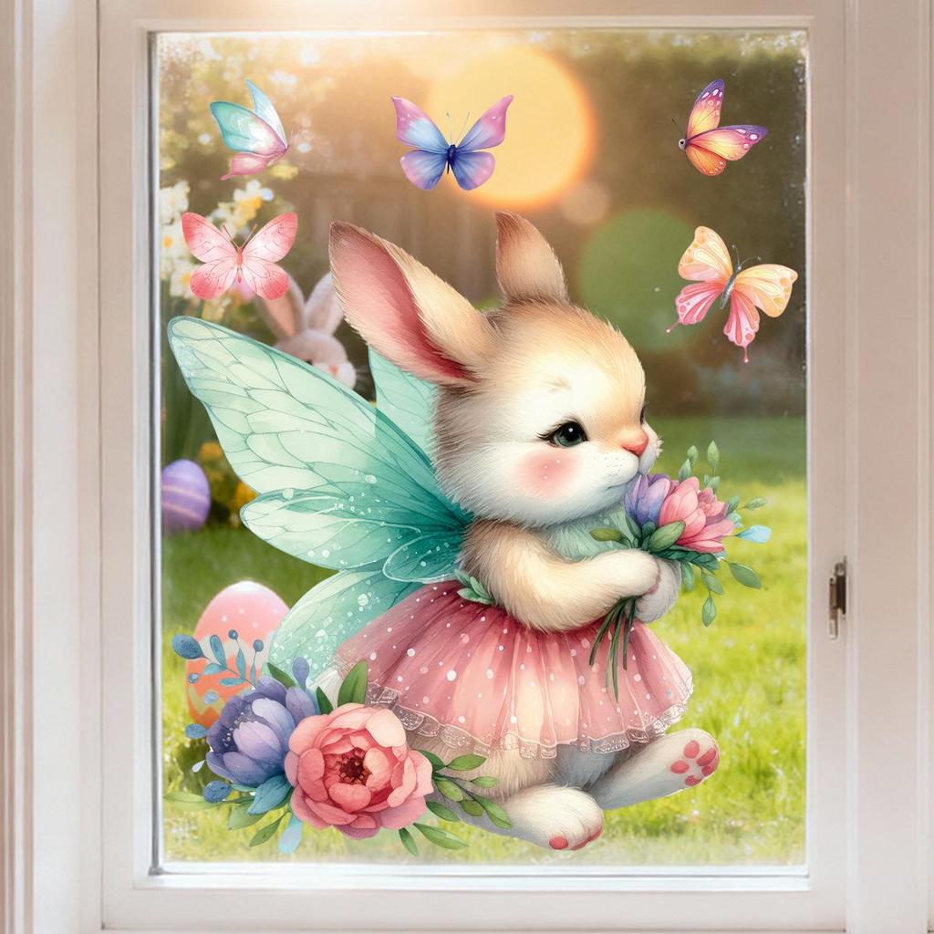 Easter 2026 Angel Bunny Window Cling Stickers for Living Room Decor