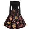 Women's Casual Fashion Round Neck Christmas Printed Vintage Dress