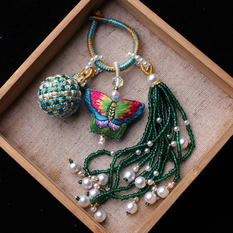 Number 16 Handmade Tassel Accessory with Ball Charm, Pearl, and Spinel Details.