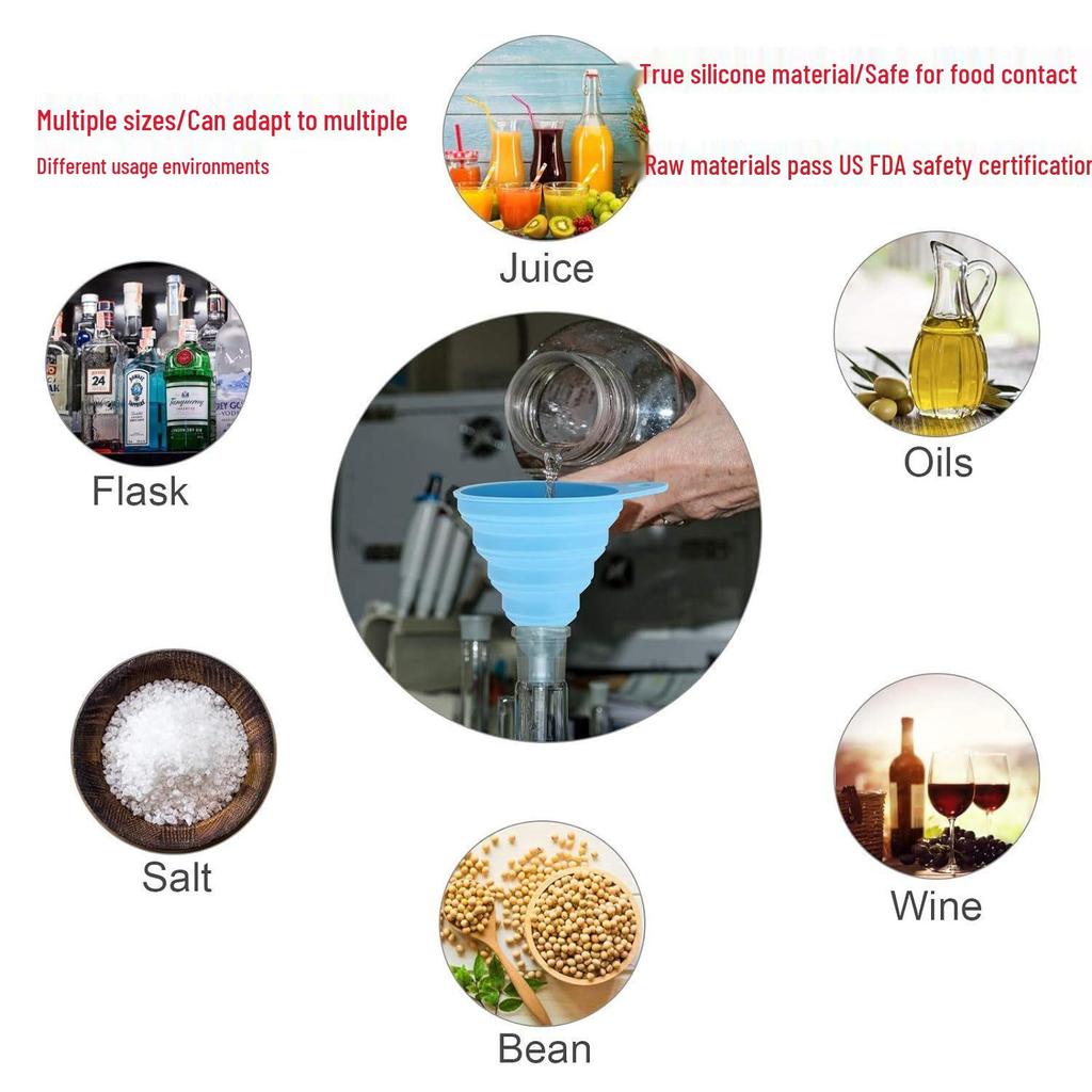 In-Stock FDA-Certified Silicone Folding Funnels: Large & Small for Kitchen, Oil, and Wine