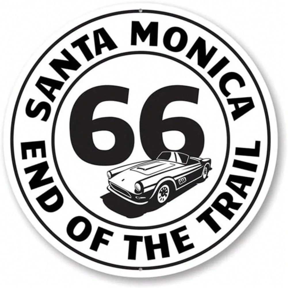 Vintage Route 66 Tin Metal Wall Sign 12 Inch Circle Santa Monica 20x20
