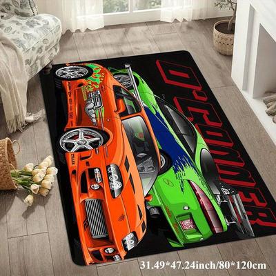 Alfombra de Franela Estampada Rápida y Furiosa Coche Tema de Carreras Decoración Alfombrilla Suave de Forro Polar Alfombra de Sala de Estar Alfombras para Habitación Infantil Automotriz