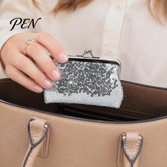 Metal Hinge Coin Case Women Purse, with And Kiss-lock Design, Lightweight Portable Purse Mini Wallet, Sequined Glitter Vintage Pouch for Coins