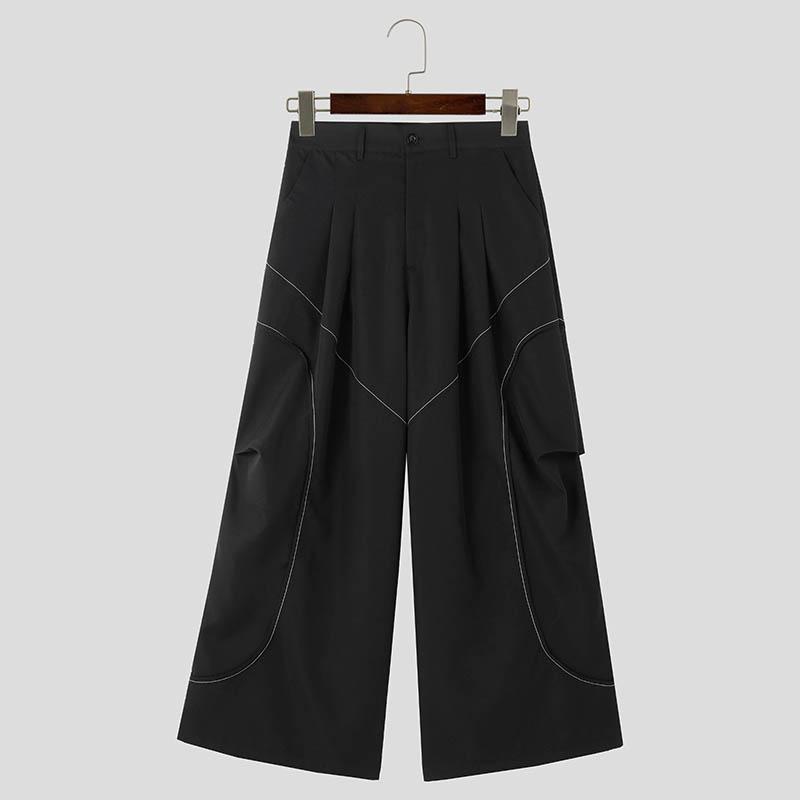 INCERUN Vintage Männer Zipper Up Rüschen Hosen Patchwork Streetwear Breite Bein Hosen