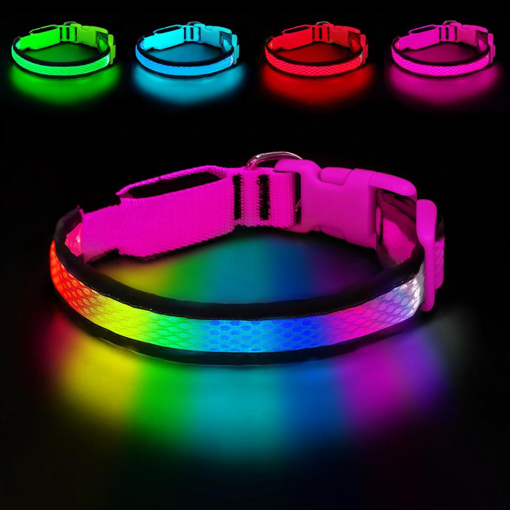 LED Dog Collar USB Rechargeable Light Up Pet Collar Glowing Nylon Adjustable Soft Night Safety Collar for Small Medium Dogs