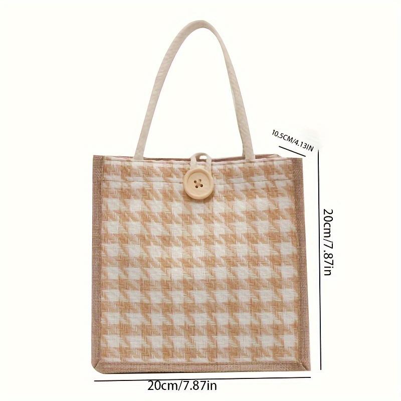Elegant Beige Linen Tote Bag for Women - Striped Pattern, Versatile Bento & Gift Box Carrier with Snap Closure, Khaki Color