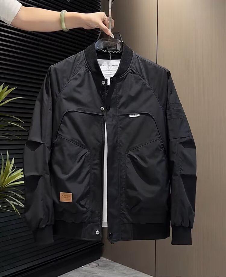 

Мужская модная куртка-бомбер в стиле панк с воротником-стойкой для рабочей одежды - Весенне-осенняя повседневная модель свободного кроя M чёрный