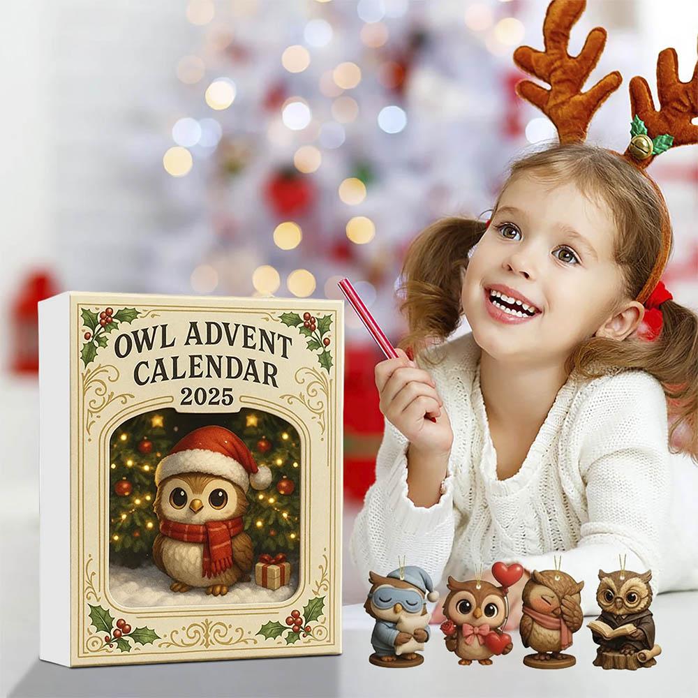 Owl 24 Days Christmas Countdown Calendar with 2D Flat Acrylic Owl Ornaments Christmas Advent Calendar Holiday Countdown Calen