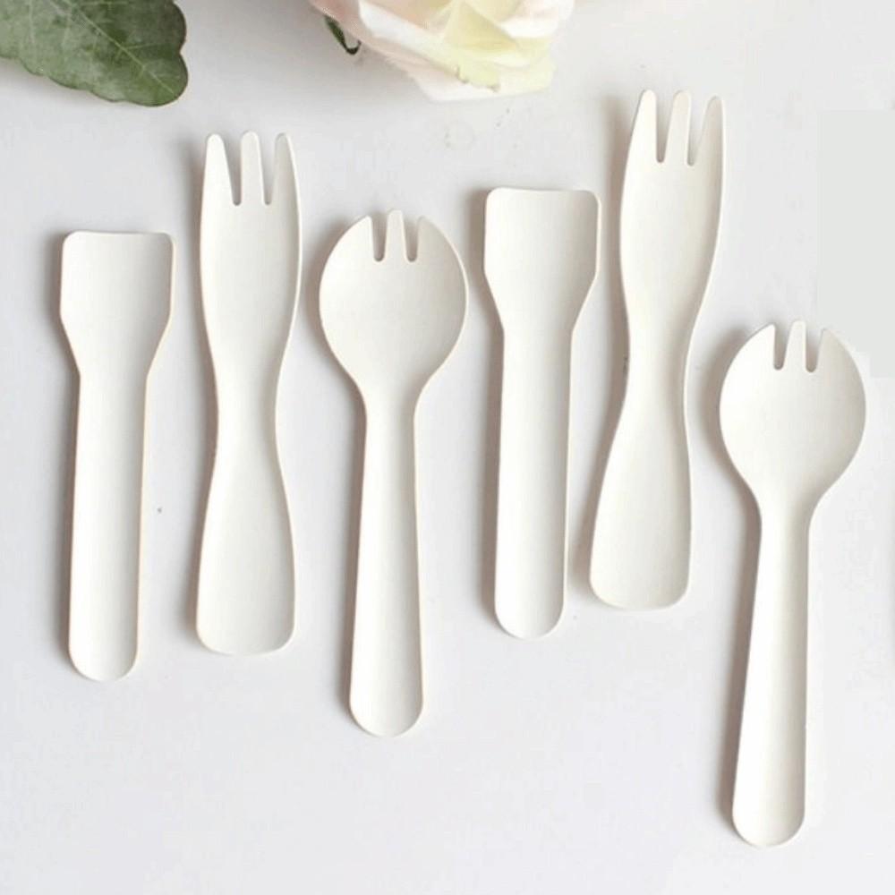 100Pcs White Disposable Spoon Fork Eco-Friendly Dessert Cake Scoop Ice Cream Spoons  Commercial