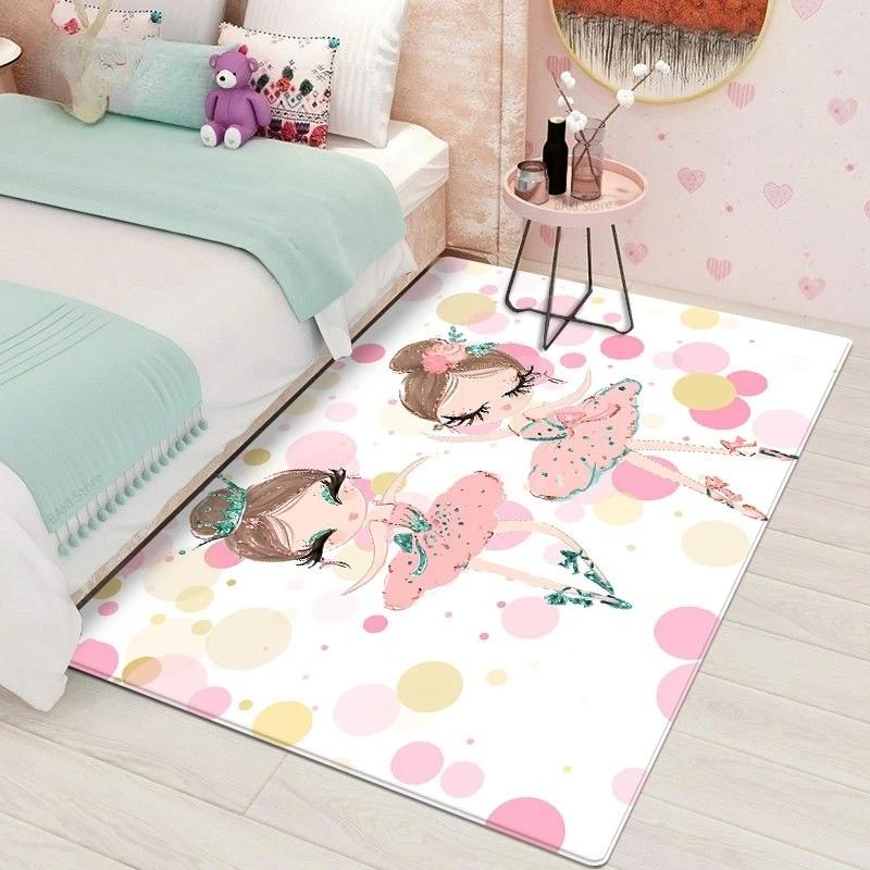 Cartoon Ballet Girl Carpet for Kids Room Kawaii Children's Room Carpets for Baby Girl Nordic Soft Bedroom Rug Floor Mats To Play
