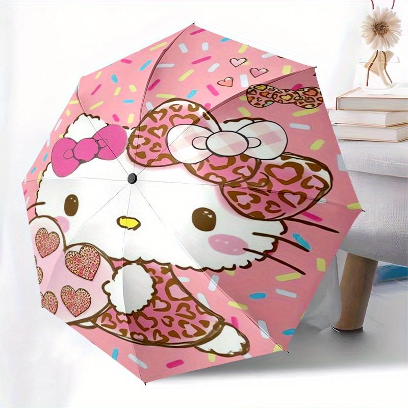 Hello Kitty,Bow Automatic Folding Umbrella-Simple 8-Rib Design, Bright Cartoon Pattern, Durable Iron Frame, Suitable For Travel, Outdoor, Be