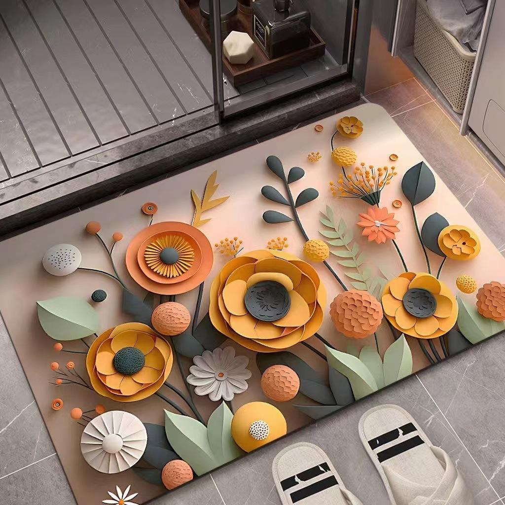 

3D Oil Painting Diatomaceous Earth Absorbent Floor Mat Anti Slip Floor Mat Bathroom Door Quick Drying Bathroom Carpet Floor Mat 40x60cm
