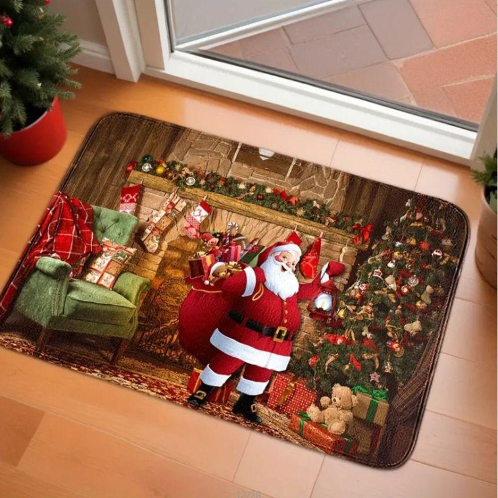 Quick Dry Xmas Non-slip Area Bath Rug Square Toilet Entrance Mud Mat Christmas Decorations