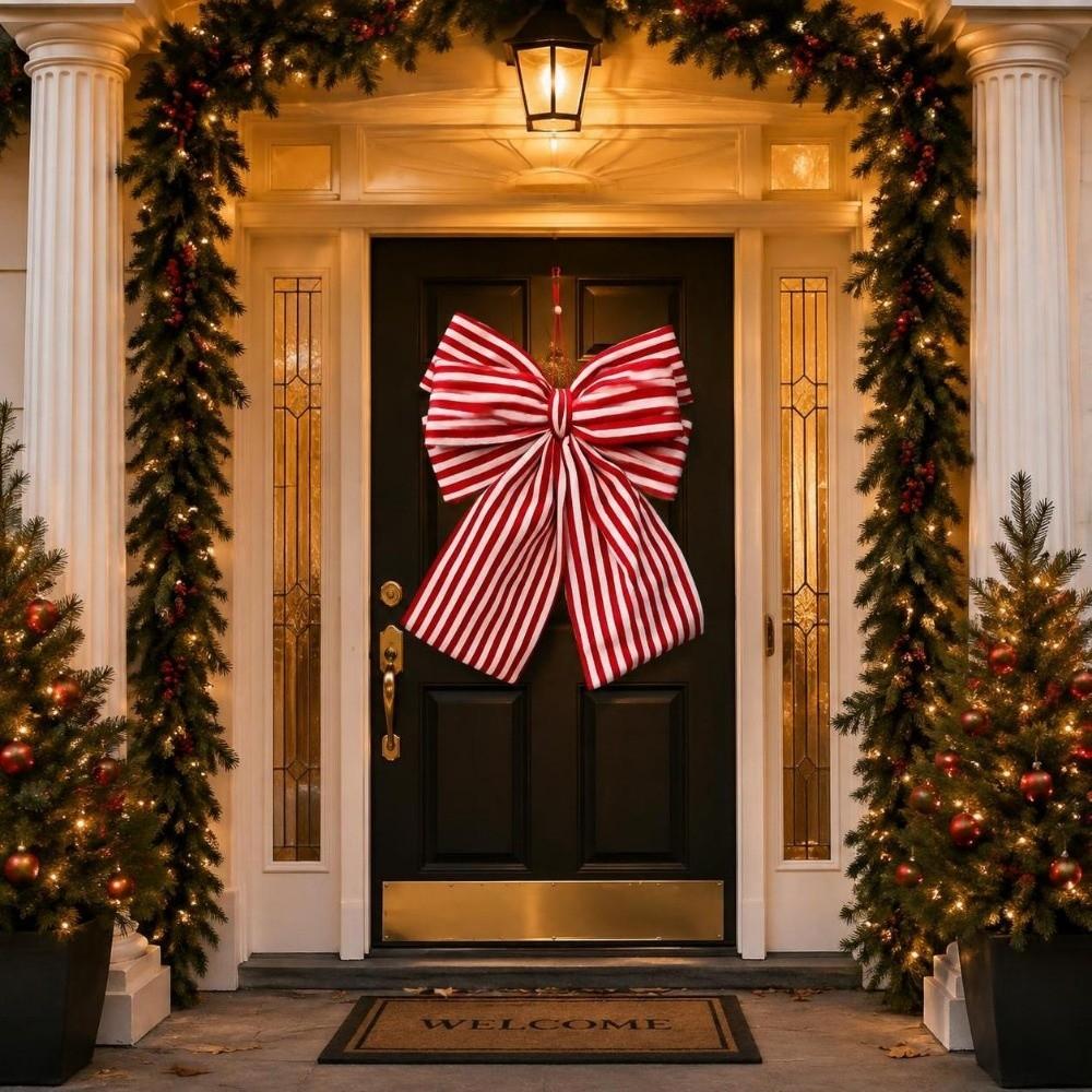 Stripe Christmas Tree Topper Bow DIY Christmas Wreaths Bow Tree Bow with Long Tails  Home Decor