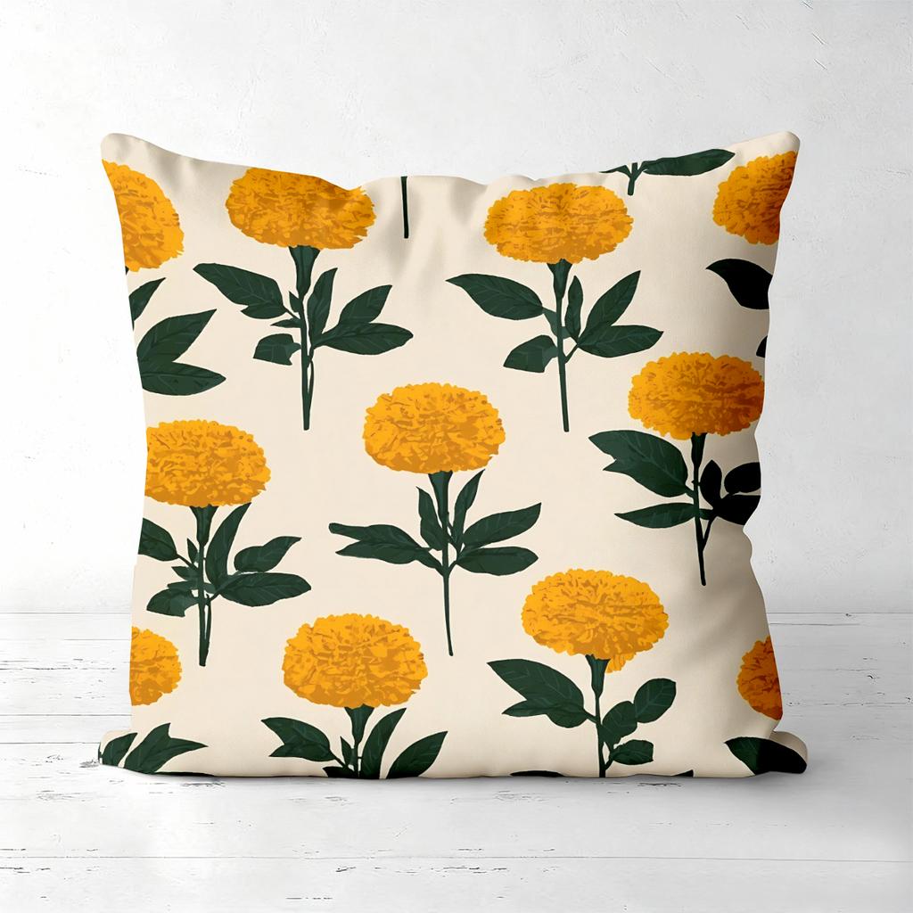Pieces Vintage Marigold Floral Pillow Covers Polyester Sofa Decorative Cushion Cov Headboard Pillow (Without Pillow Core