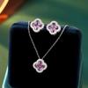 Fashion Four-Leaf Clover Earrings Light Luxury Temperament Flower Earrings Lucky Grass Collarbone Chain Ladies Earrings Jewelry Set