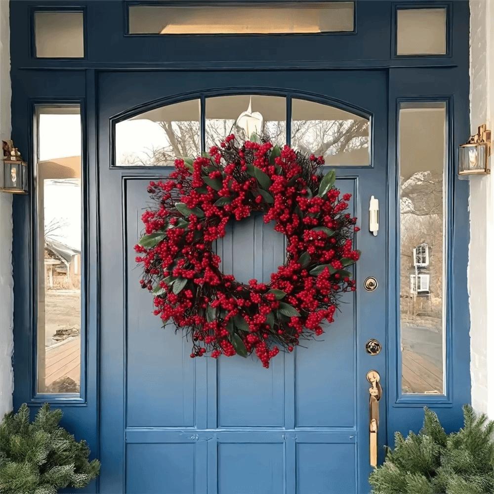 American-style Artificial Berry Holly Christmas Wreath 45 CM DIY Xmas Red Berry Garland Simulated Green Leaf Red Fruit Wreath