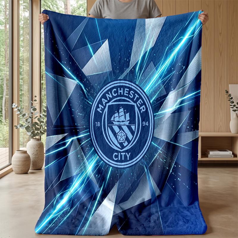 Manchester City Theme Blanket Soft Flannel Blanket Plush Throw Blanket Cozy Sofa Bed Blanket for Home Decor