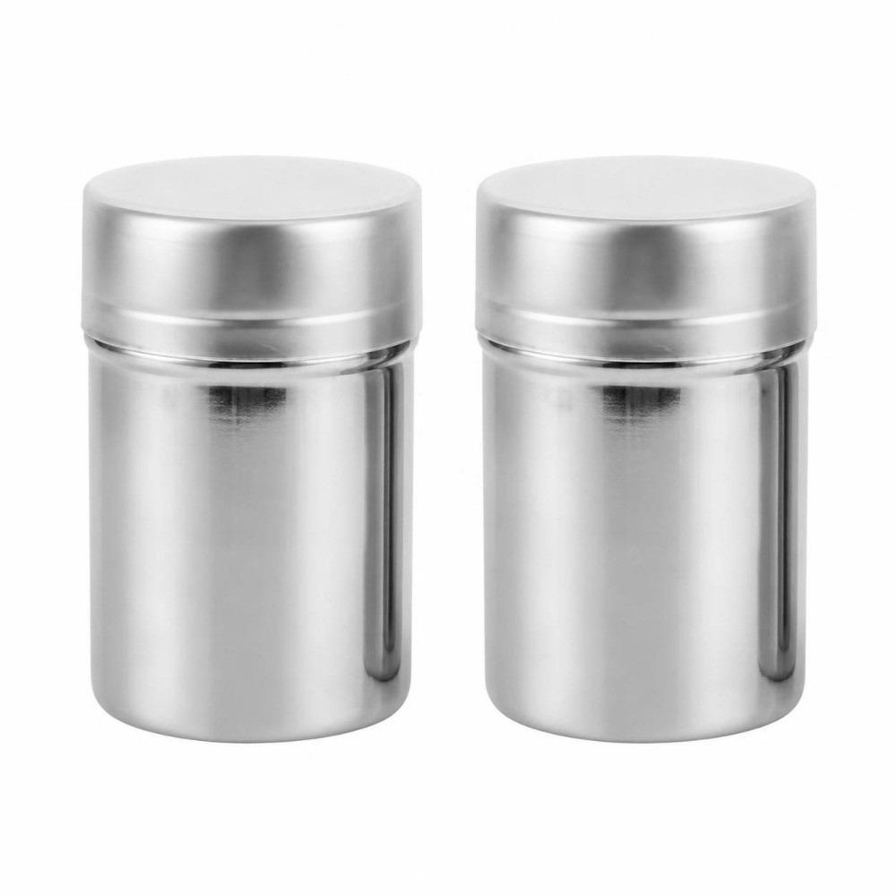 2pcs 304 Stainless Steel Powdered Sugar Shaker With Lid Flour Sifter Duster  For Kitchen