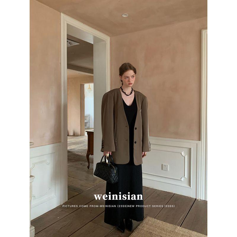 

Женский перламутровый пиджак в скандинавском стиле для ранней осени Pea green S