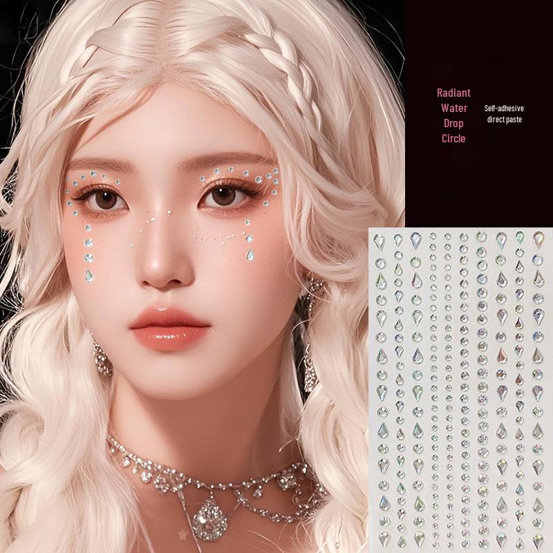 Blue Star Diamond Face Stickers: Adhesive Rhinestone Designs for Tear Eye Makeup, Perfect for Music Festivals.