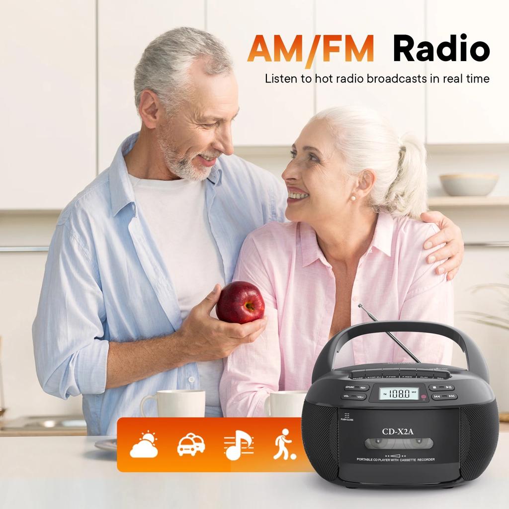 Portable CD Boombox with Cassette Player and Recorder CD Radio FM AM with Bluetooth and USB MP3,AC DC Power with Remote Control