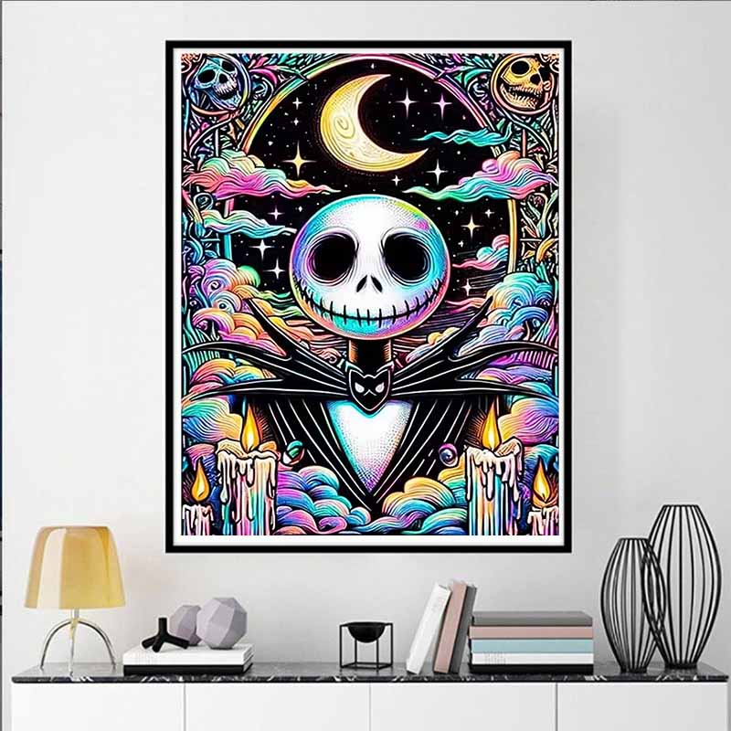Disney 5D DIY Diamond Painting Jack Psychedelic Neon Style Illustration Full Round Diamond Mosaic Cartoon Cross Embroidery Art Painting HomeDecoration