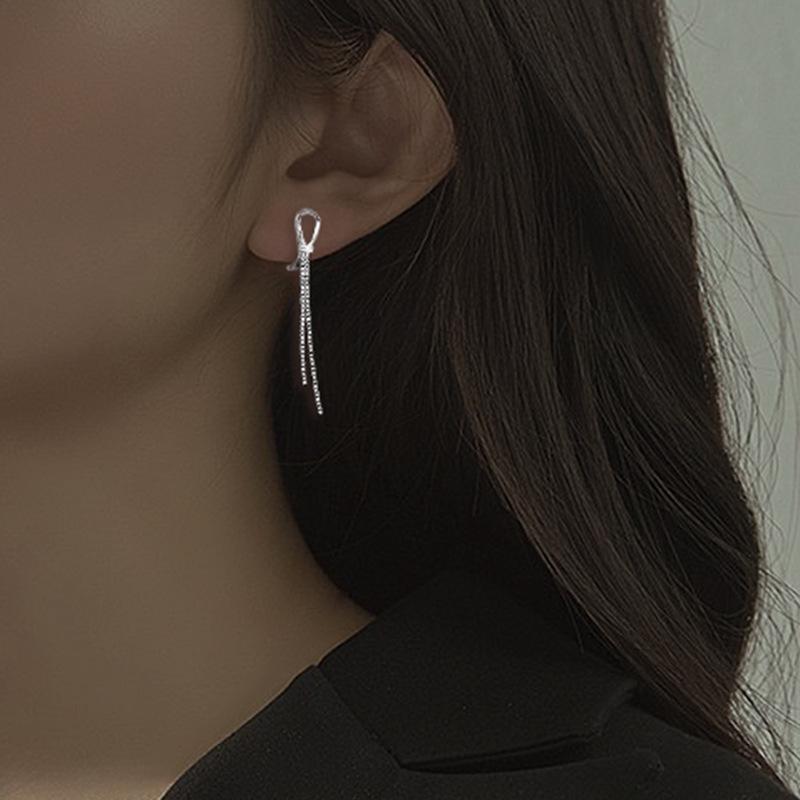 Tassel S925 sterling silver earrings women's long chain personalized earrings niche design advanced cold wind