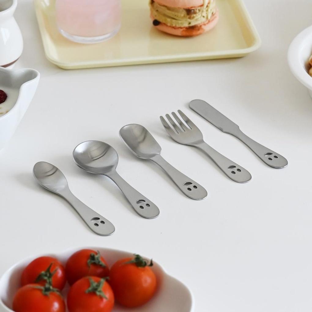 Mini-Besteck komplett aus Edelstahl Babynahrungs-Löffel Gabel Kinderlöffel