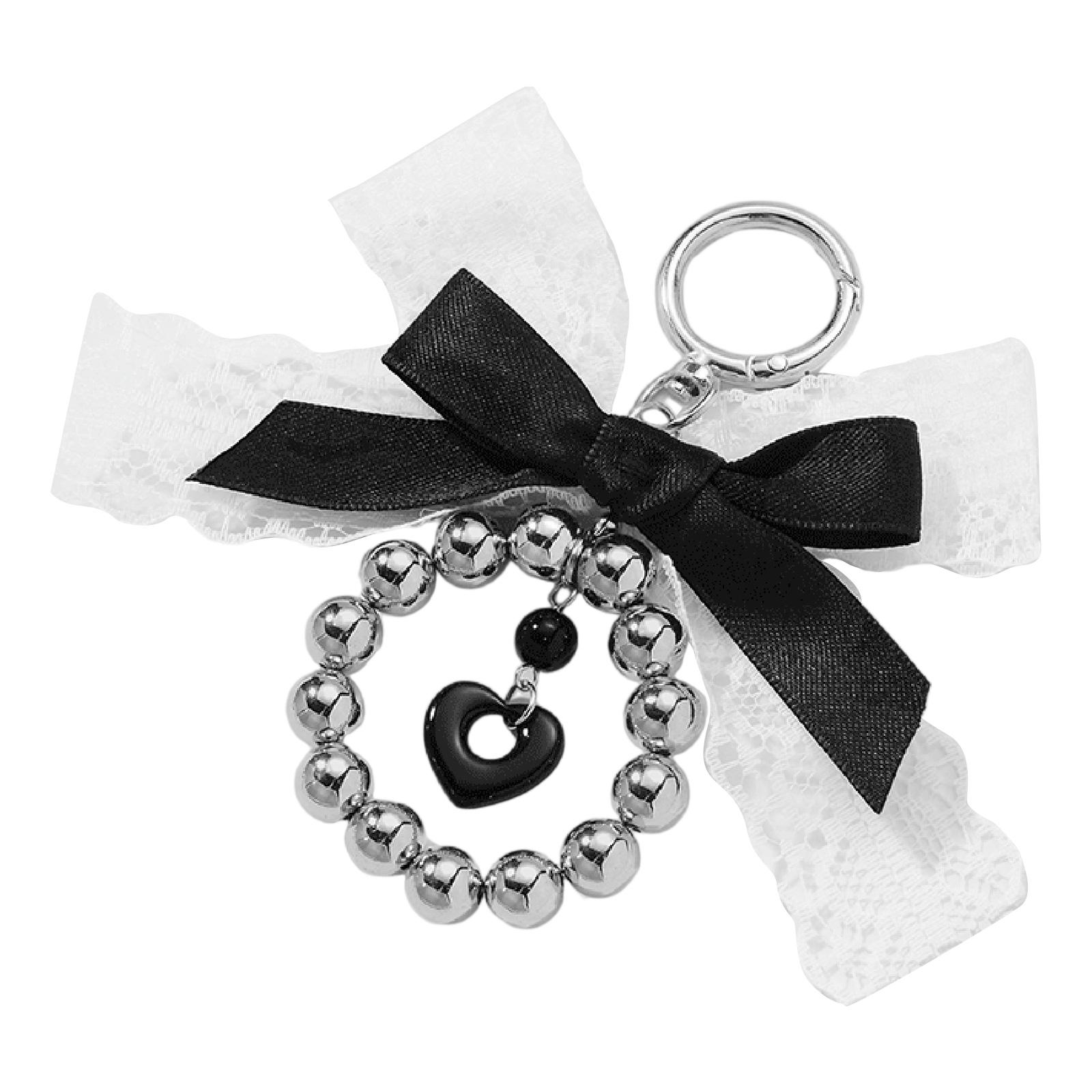 

Elegant Zinc Alloy Key Chain Fashion Keyring Charm With Pearls Embellishment Lovely Heart Shape For Daily Use чорний