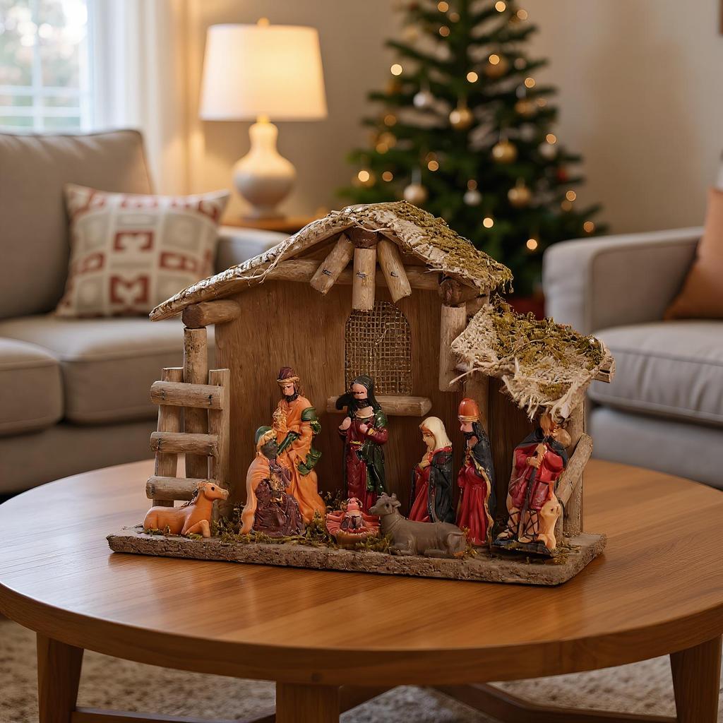Heilige Familie Statue Baby Jesus Miniatur Weihnachtskrippe Skulptur für Weihnachten Innen Haus Tisch Feiertag