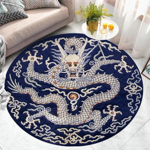 Round Area Rug With Traditional Chinese Dragon Patterns In Multiple Colors Exquisite Artistic Style Soft Durable Floor Decor