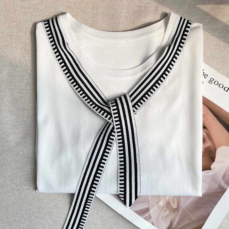 Bailuyu Elegant Striped Ribbon Knit Top