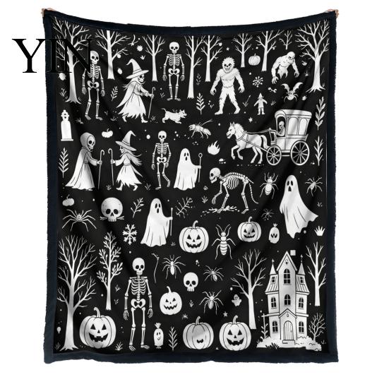 Personalisierbare Samt-Kunstdecke Halloween DIY Maldecke, Überwurf mit Geistermustern, Waschen Sie Ihre eigene gemütliche Decke zum Ausmalen für Erwachsene und Kinder,