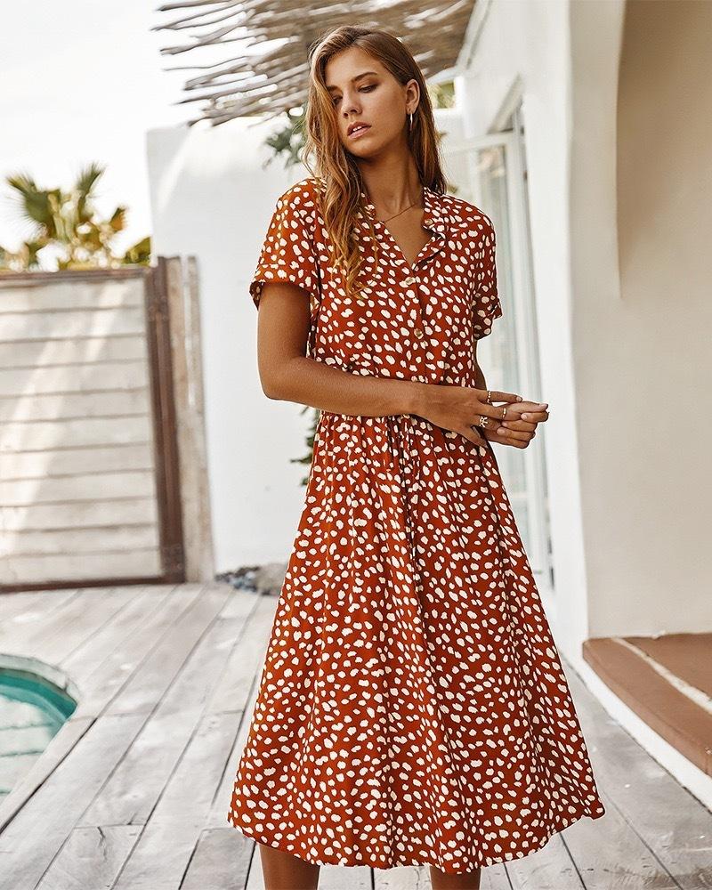 Europe, America 2026 summer new long dress V-neck temperament fresh button-tie polka dot dress