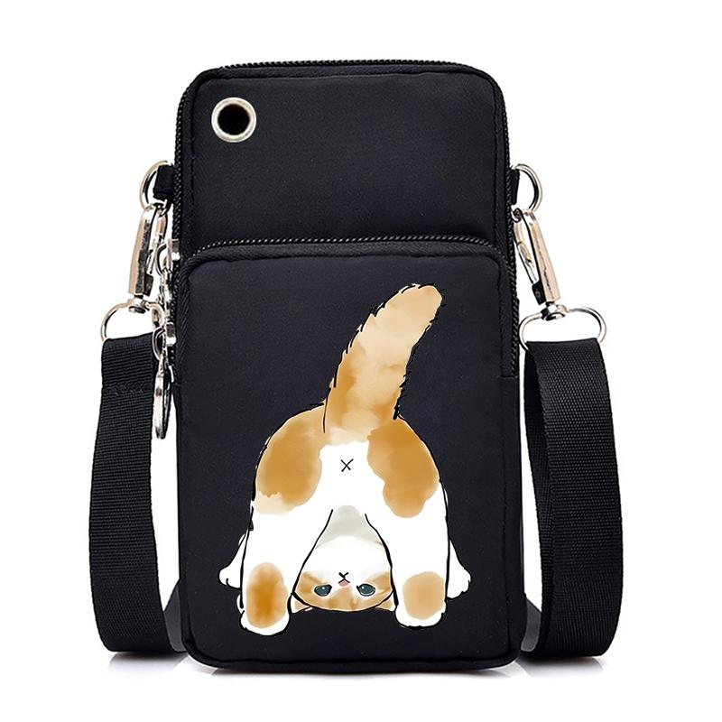 Morsom Anime Cat Liten Messenger Bag Hengende Neck Mynt Veske Vertikal Håndveske Kvinner Mobiltelefon Vesker Cartoon Small Crossbody Bag