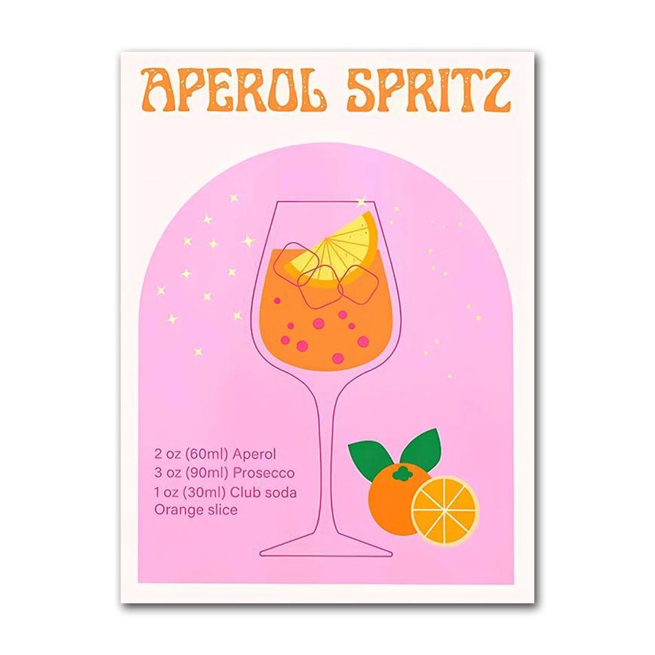 Pink Strawberry Lemon Card Cocktails Drink Posters Retro Canvas Painting Living Room Corridor Wall Art Picture Kitchen Bar Decor