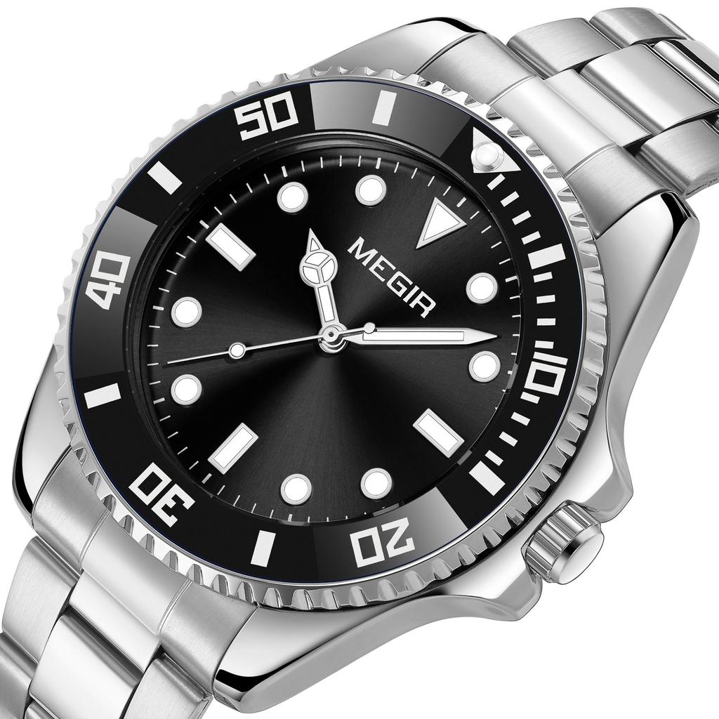 MEGIR Luxury Stainless Steel Strap Men's Business Wristwatches Waterproof Male Quartz Military Watches Clock Reloj Hombre 1090