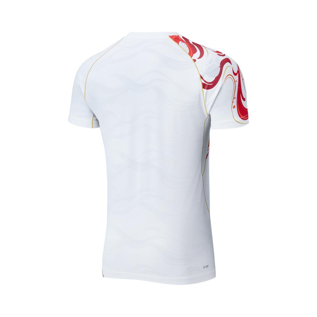 Li-Ning Color Block Printed V-Neck Short Sleeve Badminton Shirt Unisex Tops Standard-White AAYU229-2