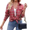 Women S Loose Casual Plaid Pocket Long Sleeve Shirt